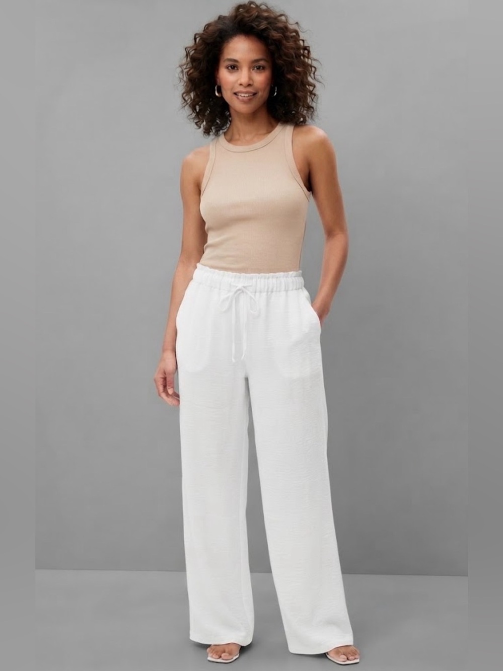 White Wide-Leg Drawstring Pants XL